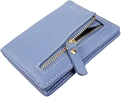 Carteira feminina, carteira de couro RFID com janela para identidade, Azul, Moderno