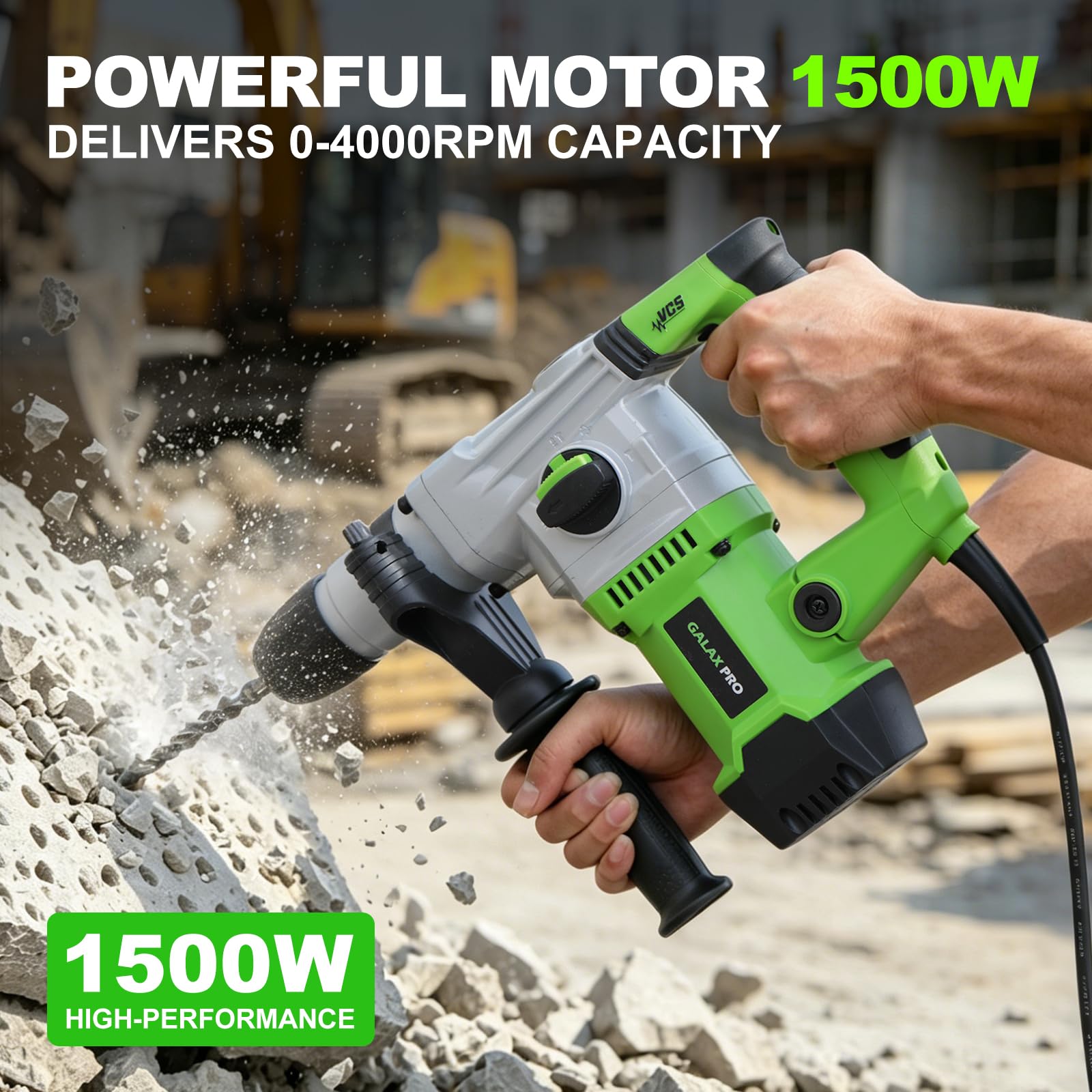 GALAX PRO 1500W Bohrhammer SDS-Plus 4-in-1 0-4000 U/min mit Koffer
