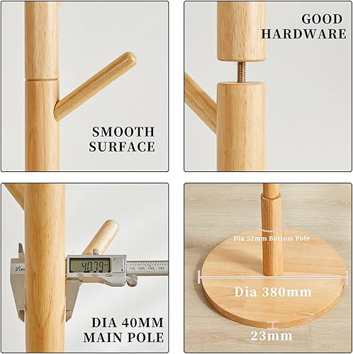 Miniatura 3 de Perchero de madera, soporte independiente con 8 ganchos y 3 opciones de altura, resistente árbol de abrigo para niños, fácil de montar, para Color
