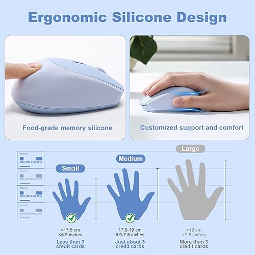 Miniatura 5 de YUNZII C2 - Mouse inalámbrico para juegos, 2.4 GHz, lindo mouse inalámbrico de silicona sin ruido, clics silenciosos, 3 DPI ajustables, seguimiento