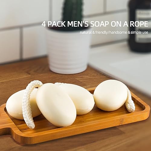 Miniatura 5 de Jabón de barra natural para hombre, 4 piezas de jabón en una cuerda para cara, cuerpo, jabón de baño de aproximadamente 7 onzas cada uno.foreverLily
