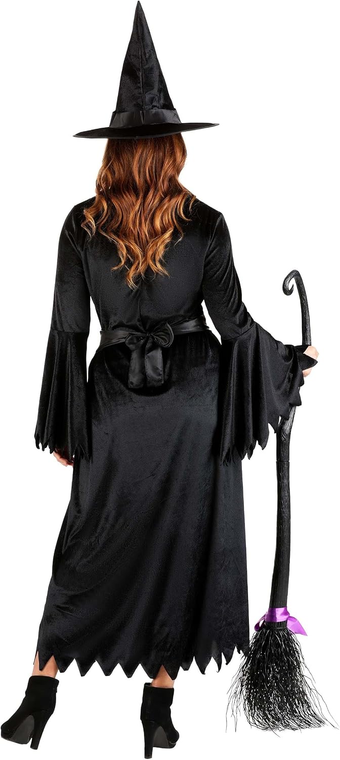 Adult Wicked Witch Costume, Classic Velvet Dress, Jagged Bell Sleeves and Lace Details