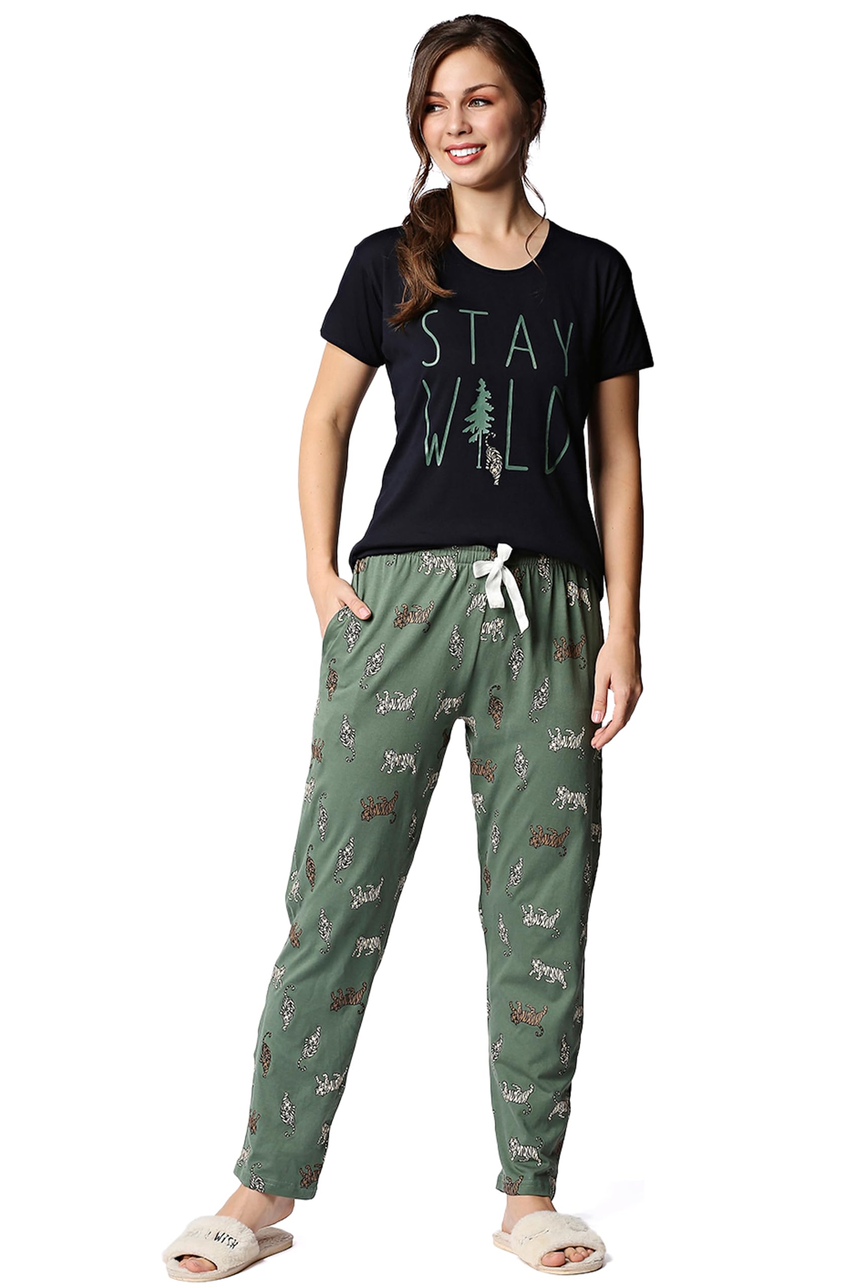i like me Night Suit for Womens Tiger Printed Cotton Night Dress of Top and Pajama Set 9311-picture-35