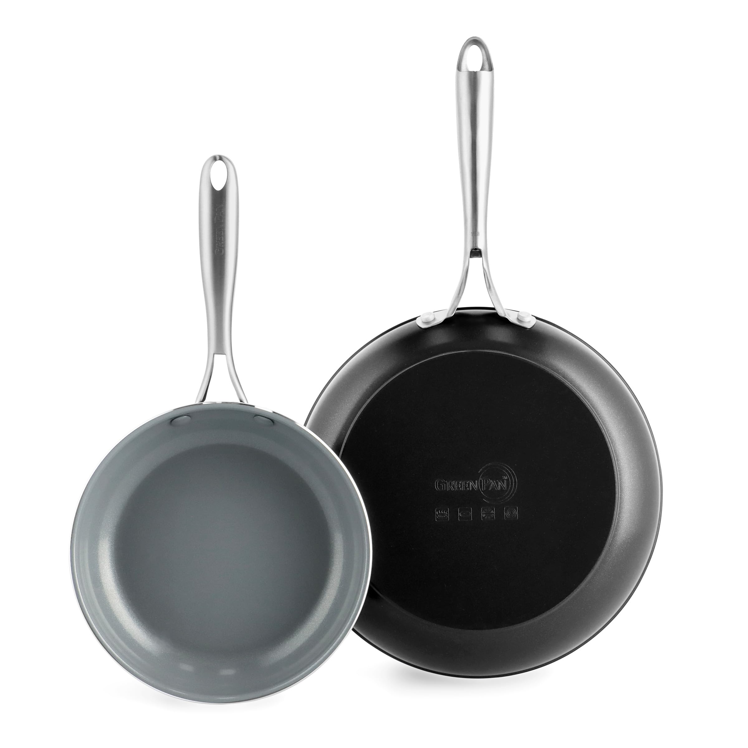 GreenPanSwift Healthy Ceramic Nonstick, 8" and 10" Frying Pan Skillet Set, Stainless Steel Handles, PFAS-Free, Dishwasher Safe, Oven Safe, Black