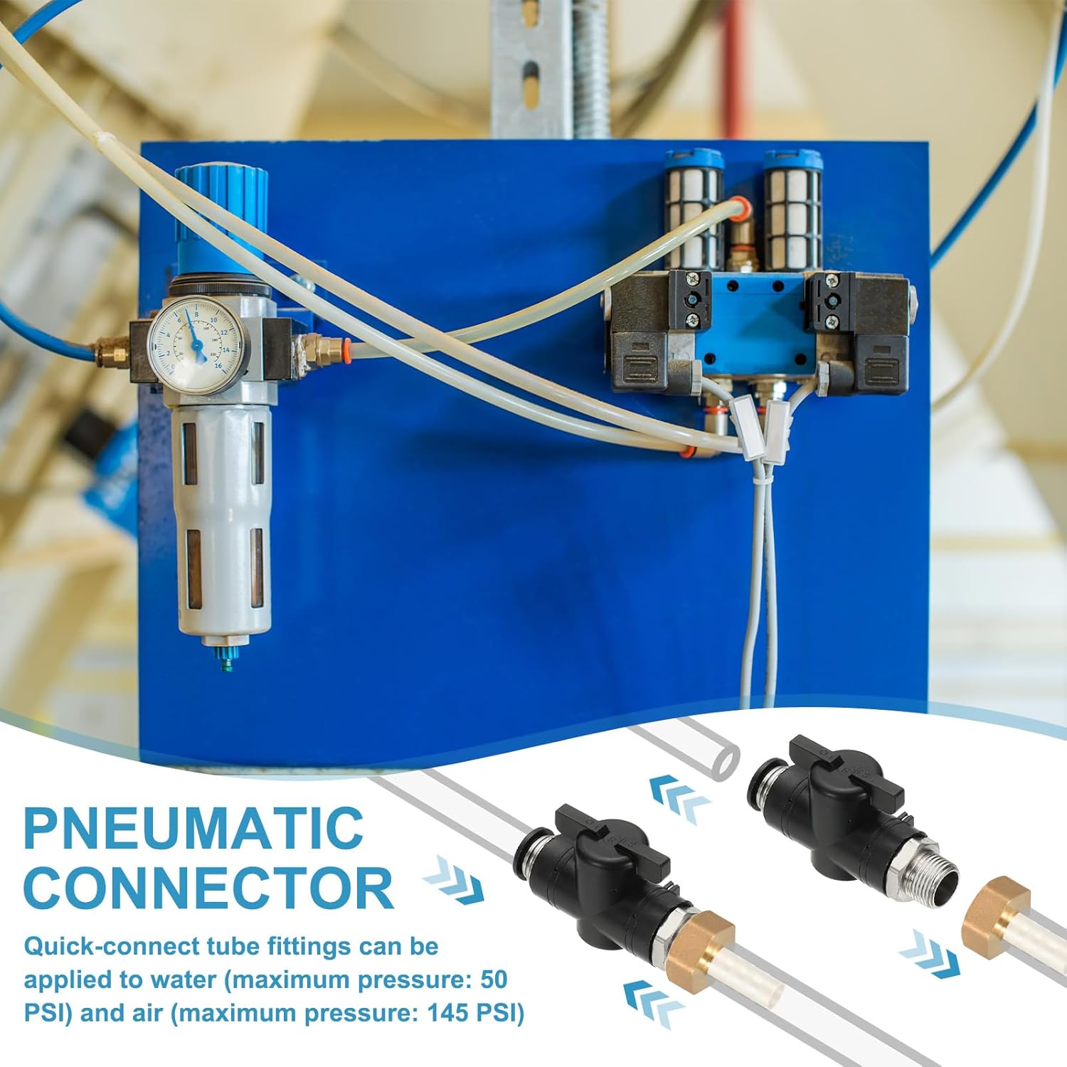 PATIKIL Pneumatic Ball Valve 1/2" OD x 3/8" PT Male Thread, 3 Pcs Push to Connect Fittings Ball Valve Air Flow Control Valve Hose Fittings Straight Quick Connect Union for Compressed