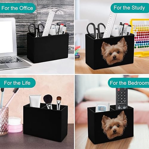 Miniatura 4 de Yorkshire Terrier - Lindo soporte de cuero para perros Yorkie - Lindo organizador de maquillaje para escritorio de oficina