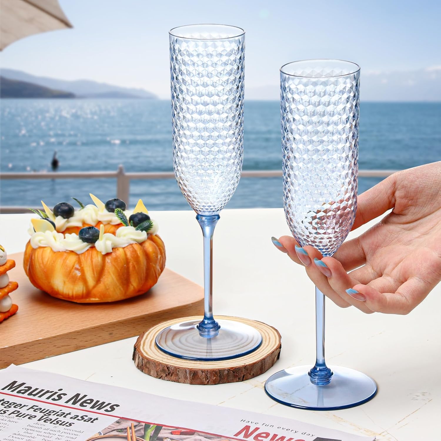 XUWAIDSGN 24 Pack Blue Detachable 2 piece Champagne Flutes 5.5 Oz Unbreakable Plastic Mimosa Disposable Champagne Glasses Drinking Cups Stemmed Reusable Wine Toasting Glasses for Wedding - Image 5