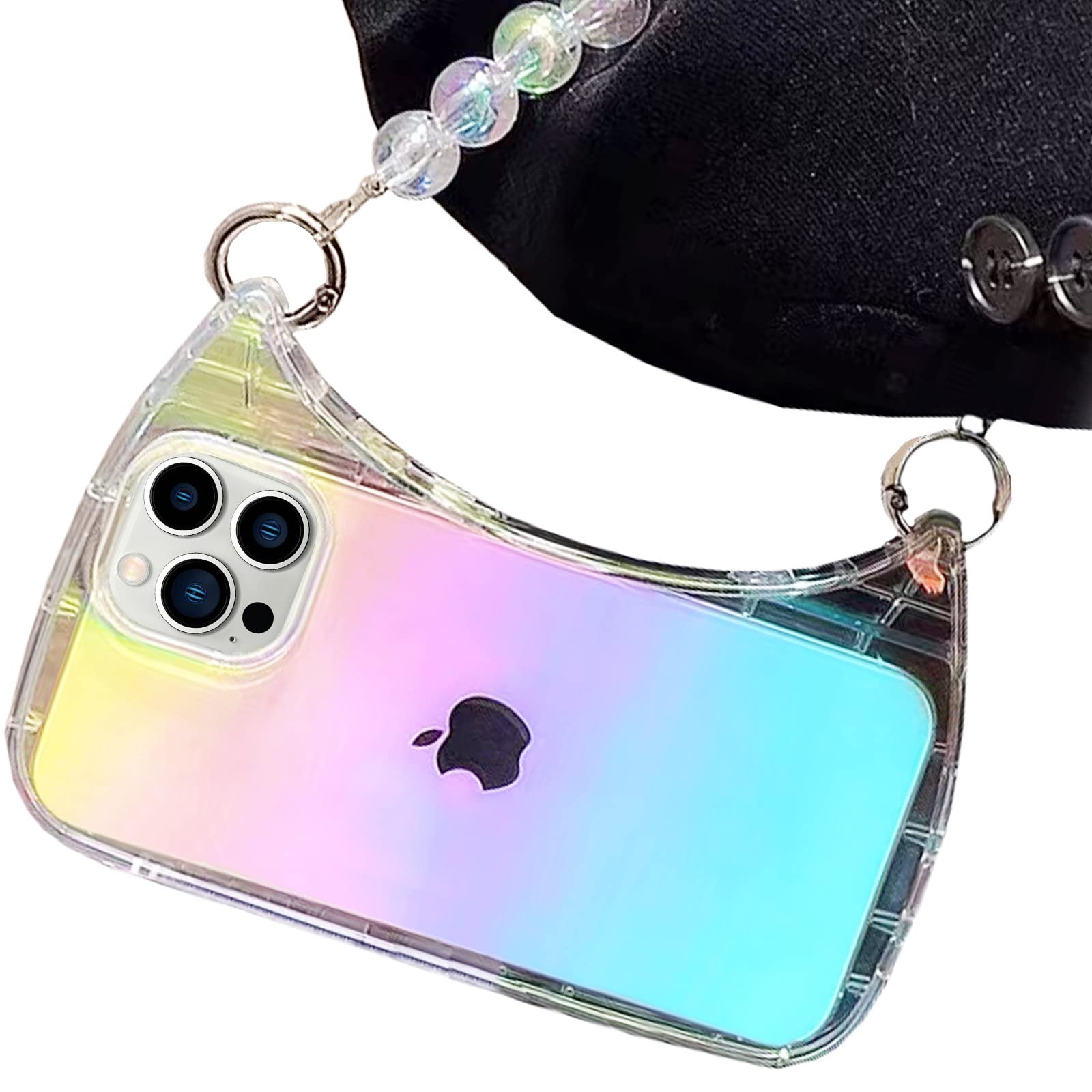 Ceckooty Clear Compatible with iPhone 13 Pro Max Case Women Girls Aesthetic Cute Glitter Bling Wallet-Shaped with Strap Bracelet Chain Shockproof