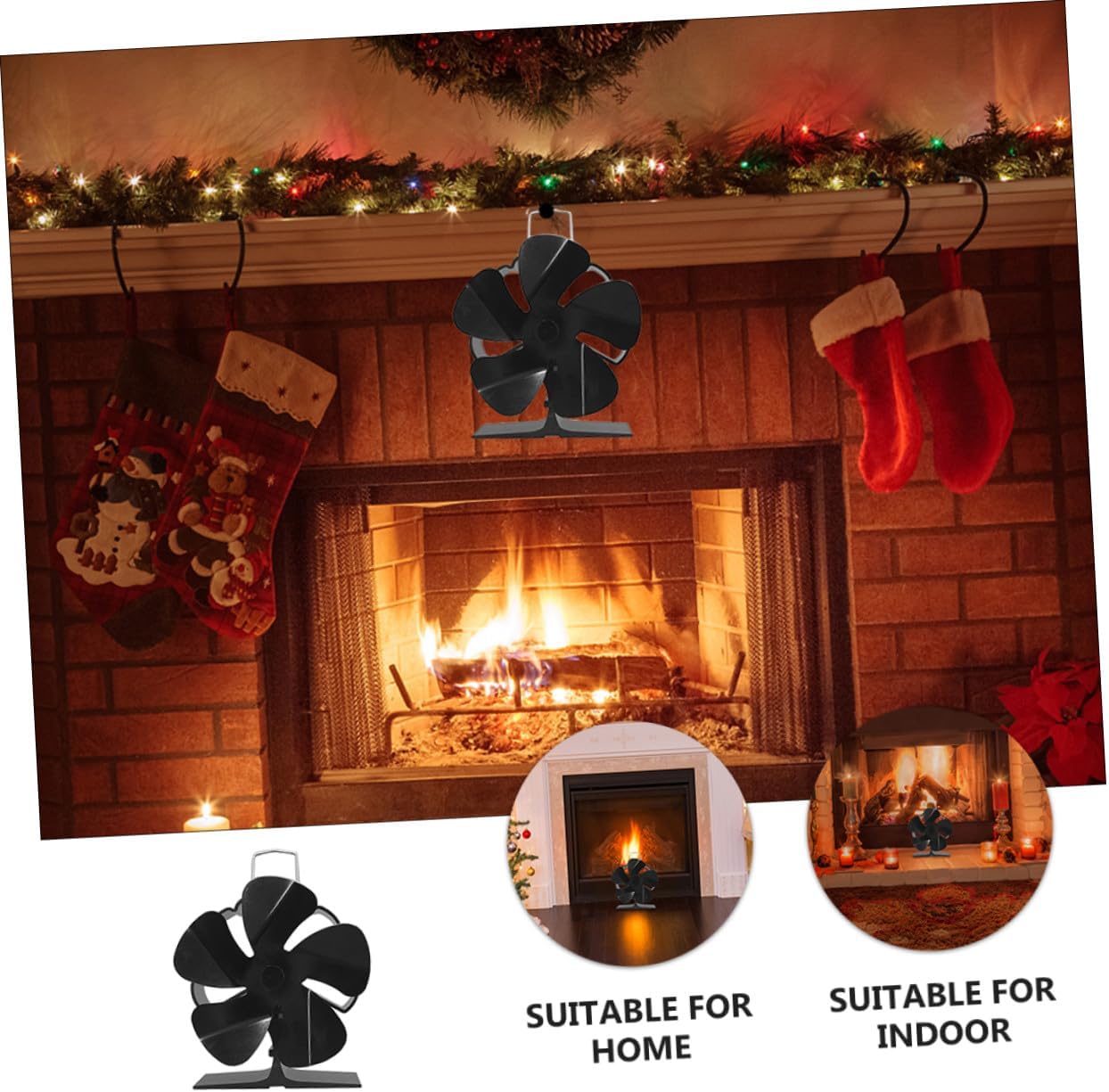 BESPORTBLE Heat Powered Stove Fan 5-blade Silent Fireplace Fan Mini Metal Warm Air Circulator for Residential Wood-burning Stove Heating