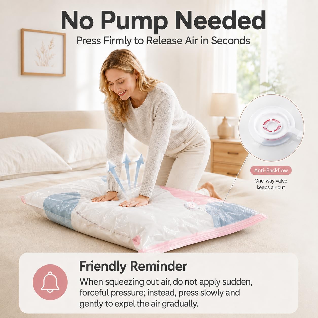 No Pump Vacuum Storage Bags for Bedding 3D Compression Jumbo Press and Seal for Clothes and Blankets Large Capacity Thickened Stereoscopic Saving Space 2026 New 3pc (Large)