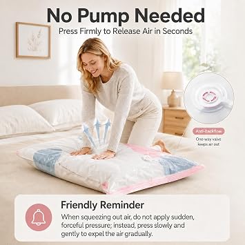 No Pump Vacuum Storage Bags for Bedding 3D Compression Jumbo Press and Seal for Clothes and Blankets Large Capacity Thickened Stereoscopic Saving Space 2026 New 3pc (Medium)