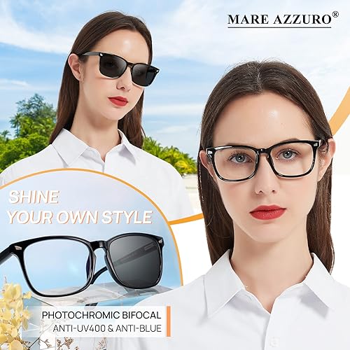Miniatura 2 de MARE AZZURO Lentes de lectura bifocales fotocromáticos para mujer, luz azul, para lectura al aire libre, 1.0, 1.25, 1.5, 1.75, 2.0, 2.25, 2.5, 2.75,