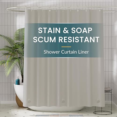 Miniatura 59 de Titanker Forro de cortina de ducha, forro de ducha de plástico PEVA, 72 x 72 pulgadas, ligero, impermeable, para baño, con imanes y ojales Negro