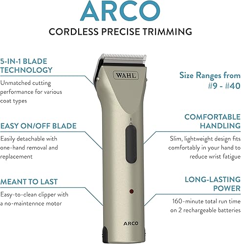 Miniatura 2 de Wahl Professional Animal Arco Equine Horse Cordless Clipper Kit, Champagne (8786-800)