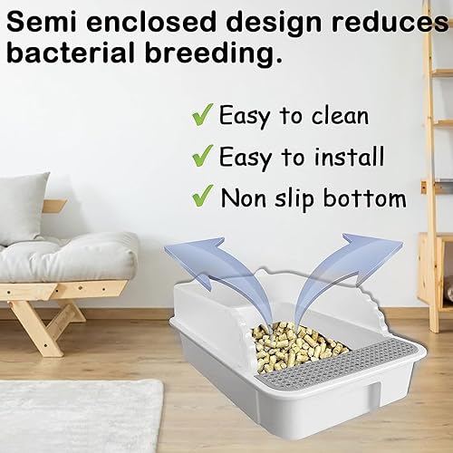 Miniatura 8 de Caja de arena abierta para gatos pequeña, caja de arena para gatitos con cuchara, bandeja de inodoro para gatos de entrada baja y lados altos, Gris