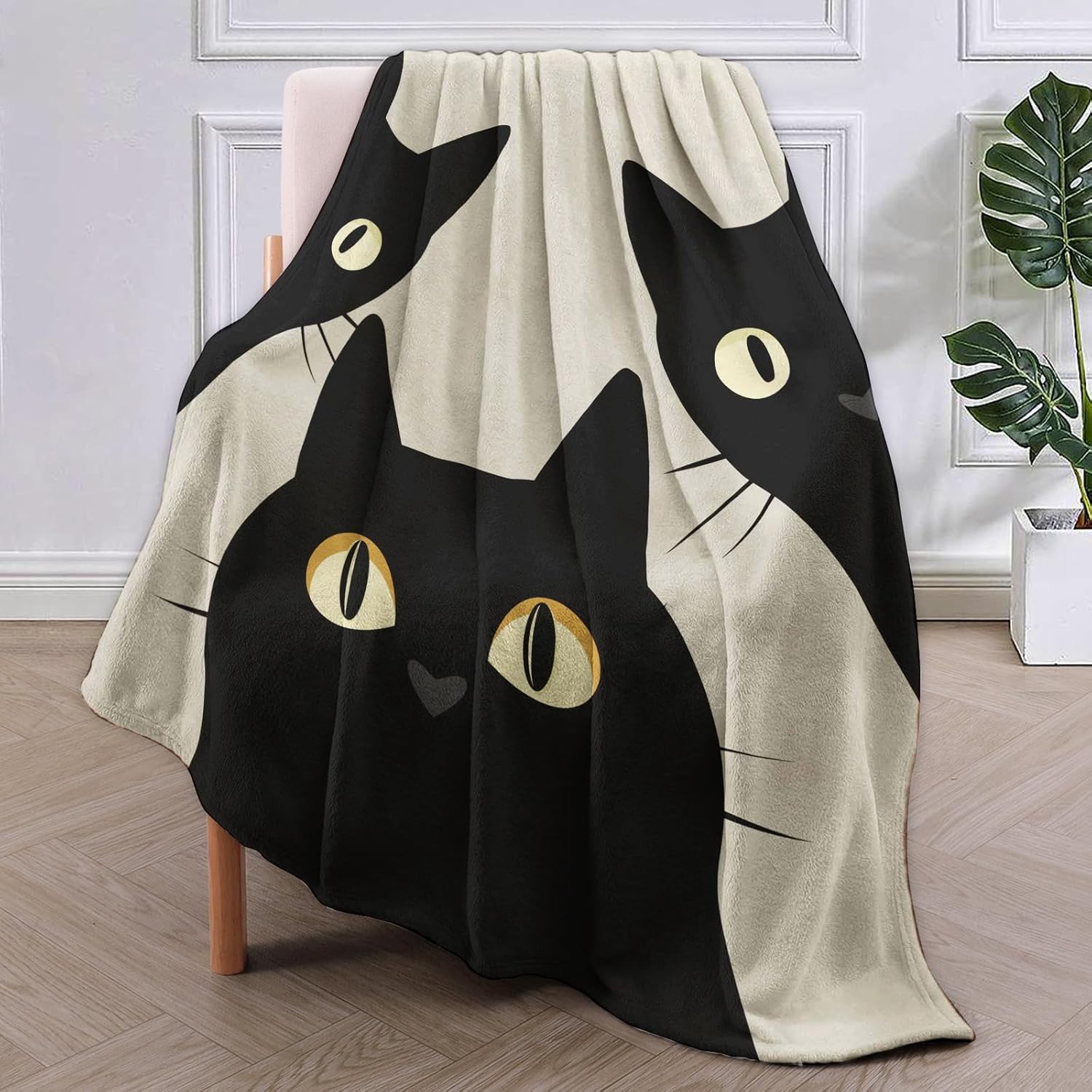 Funny Cat Blanket Gifts for Women Girls Soft Warm Lightweight Cozy Animal Three Black Cats Throw Blankets for Bed Living Room Sofa Travel Home Decor 80"x60"