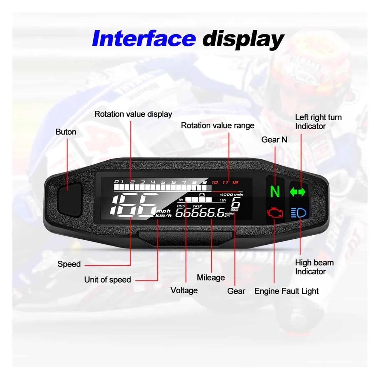 Compteur de vitesse pour moto, Instrument tableau bord numérique universel avec clignotant, compteur horaire Km/h, jauge d'huile, Tach étanche