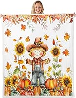 Vista 9 de Fall Sunflowers Throw Blanket,Thanksgiving Day Pumpinks Bed Plush Blanket for Living Room Decor,Rustic Geometric Grids Couch Bed Sofa Soft Cozy Kids