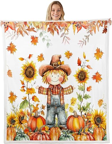 Miniatura 9 de Fall Sunflowers Throw Blanket,Thanksgiving Day Pumpinks Bed Plush Blanket for Living Room Decor,Rustic Geometric Grids Couch Bed Sofa Soft Cozy Kids