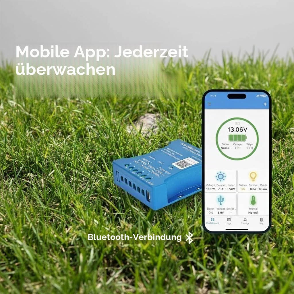 【30 A Bluetooth-Solar-Ladegerät-Controller】30 A Solarregler PV max 50 V 12 V/24 V Solarregler PWM für Blei-Säure, LiFePO4, Lithium-Batterien