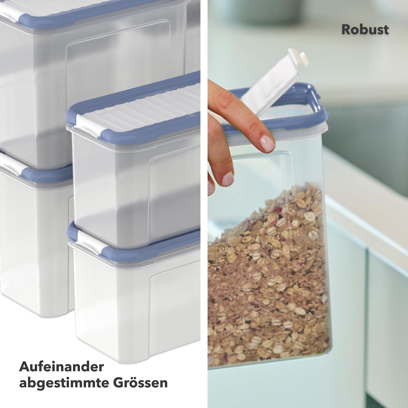 Rotho DOMINO Vorratsdosen 24er Set mit dichtem Klappdeckel transparent Blau