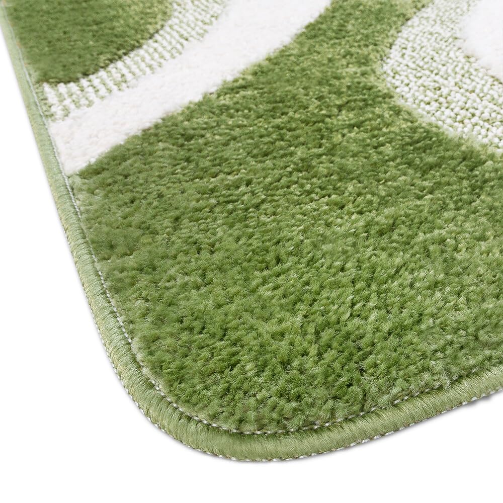 emmevi Tappeto Bagno Moderno Parure Set 3 Pezzi Morbido Soffice Shaggy Antiscivolo Lavabile Verde