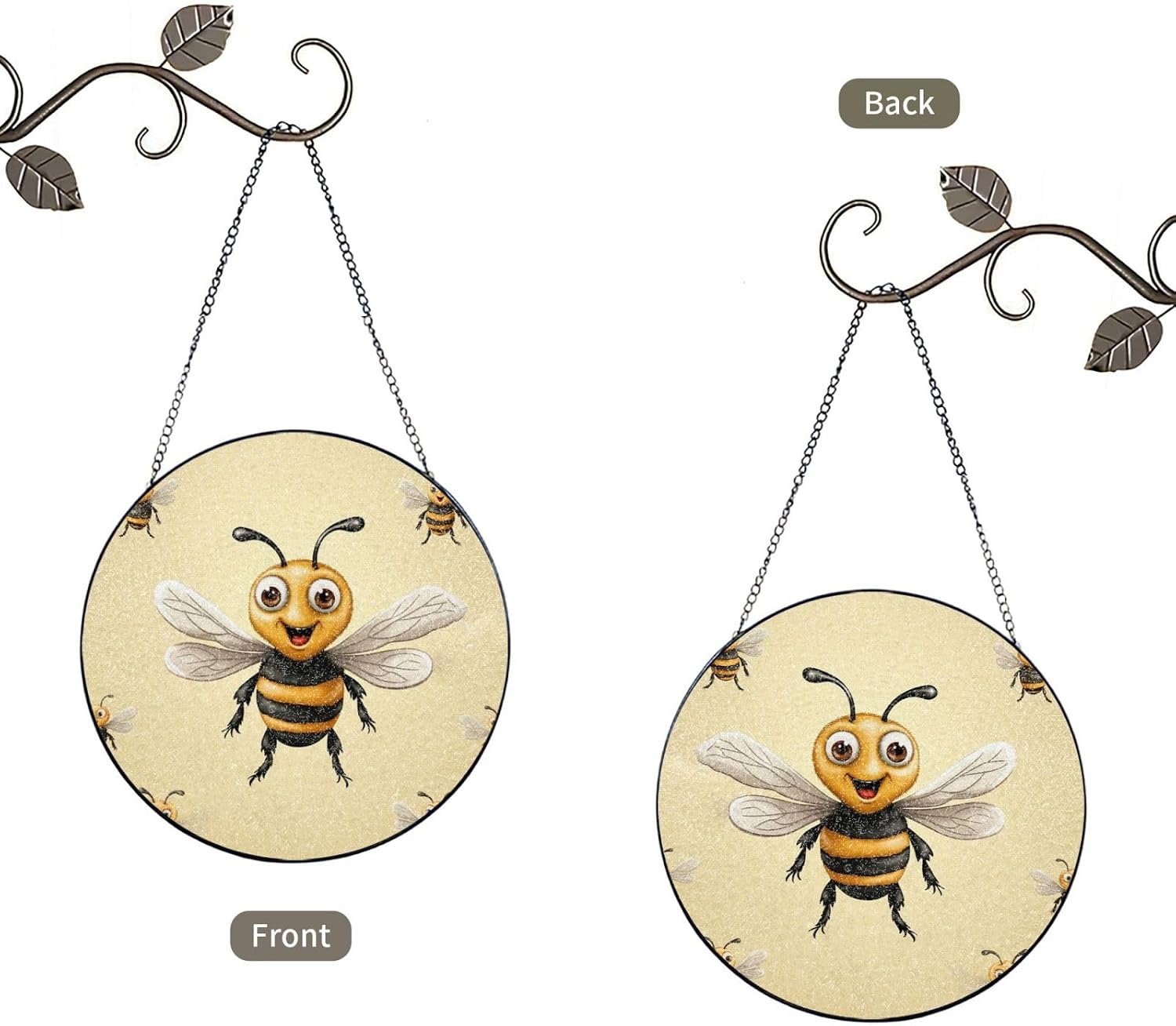 Stained Glass Window Hanging 6in（15cm）, Honey Bee Glass Suncatcher for Home Decor, Indoor Wall Art Glass Panel with Metal Chain and Hooks, Sun Catcher Ornament Birthday Gifts