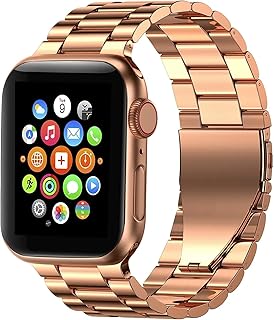 سوار ساعة ستانلس ستيل بتصميم عملي يستخدم كقطعة بديلة لسوار اي ووتش، متوافق مع ساعة ابل السلسلة 5/4/3/2/1 مقاس 42 ملم و44 ملم (ذهبي بينك)، للجنسين