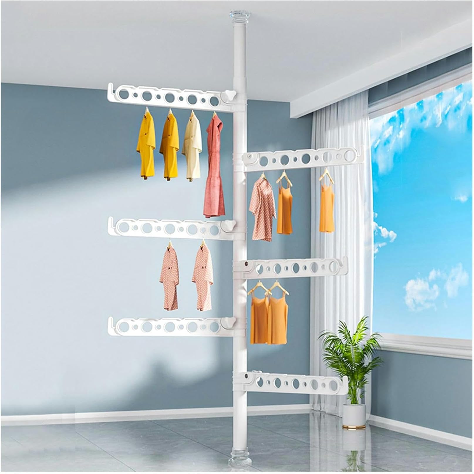 Rangement vertical d'angle télescopique 6 niveaux pour suspendre les vêtements