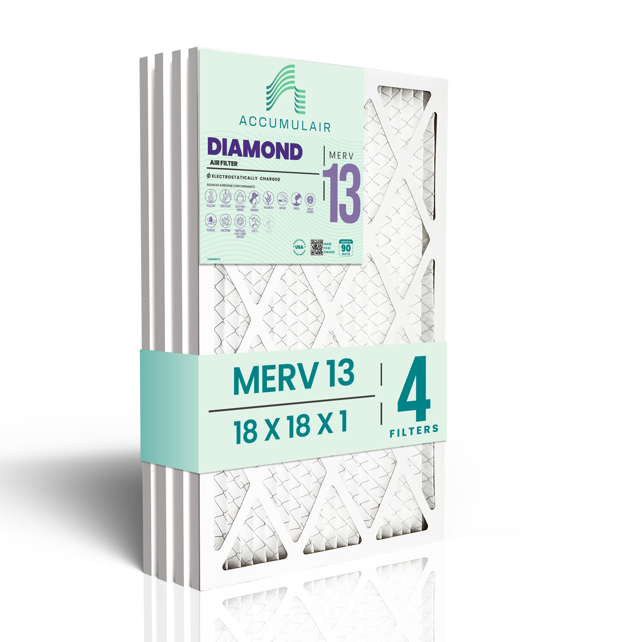Filtre à air 18 x 18 x 1 MERV 13 Accumulair Diamond anti-poussière pour système CVC résidentiel