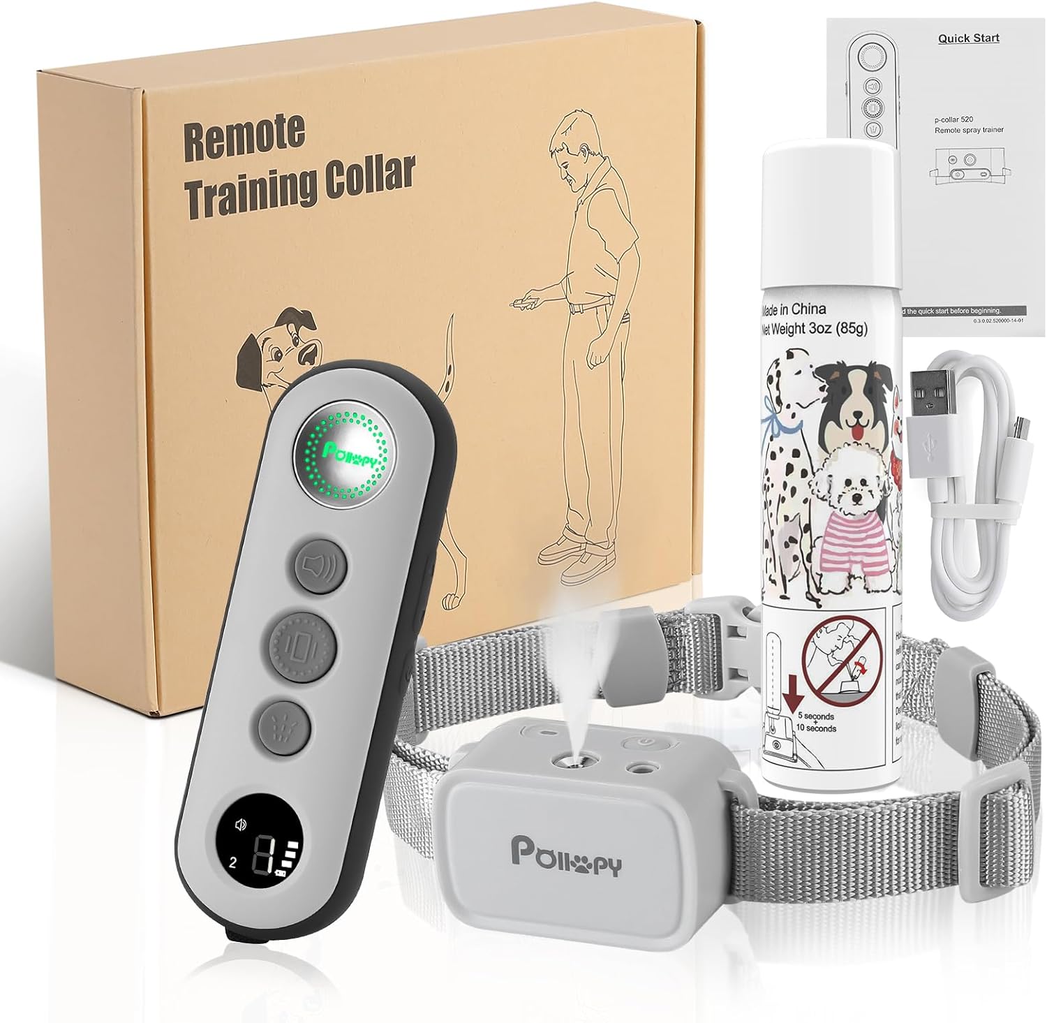 Citronella Dog Training Collar with Remote, Spray/Vibration/Beep, 3 Modes & 3 Spray Levels Humane Citronella Bark Collar, No Shock Rechargeable, 1000ft Range, Only Works with Remote