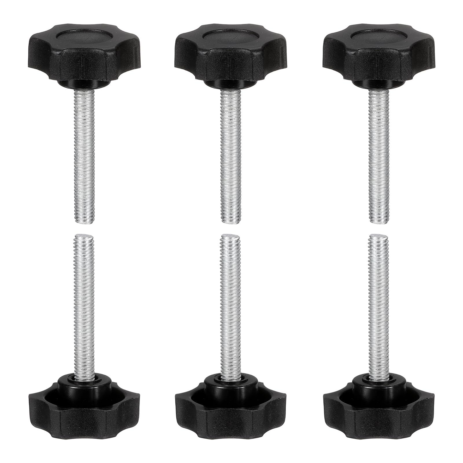 sourcing map 6 Pcs Star Knobs Handles M6 x 40mm (1mm Pitch) Male Thread Metric Carbon Steel Hand Tightening Clamping Screws Threaded Stud Knob Bolts for Woodworking Jigs, Black