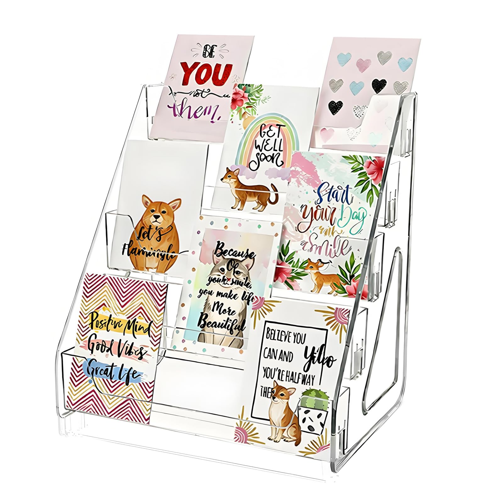Rtshuk Transparent 5 Tier Acrylic Card Display Stand, 33×30.5×21.5 Cm Greeting Card Display Stand Magazine Organizer Rack Clear Postercard Holder Brochure Holder For Cd Sports Cards Sticker