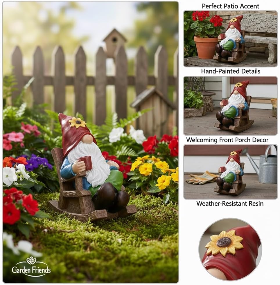 Outdoor Garden Gnome Statue Decoration- Funny drinking coffee Gnome Figurine Ornament for Indoor Outdoor Home Patio Yard Lawn - Lucky Gnome Unique Mom Birthday Gifts - Best Garden Gifts for Day
