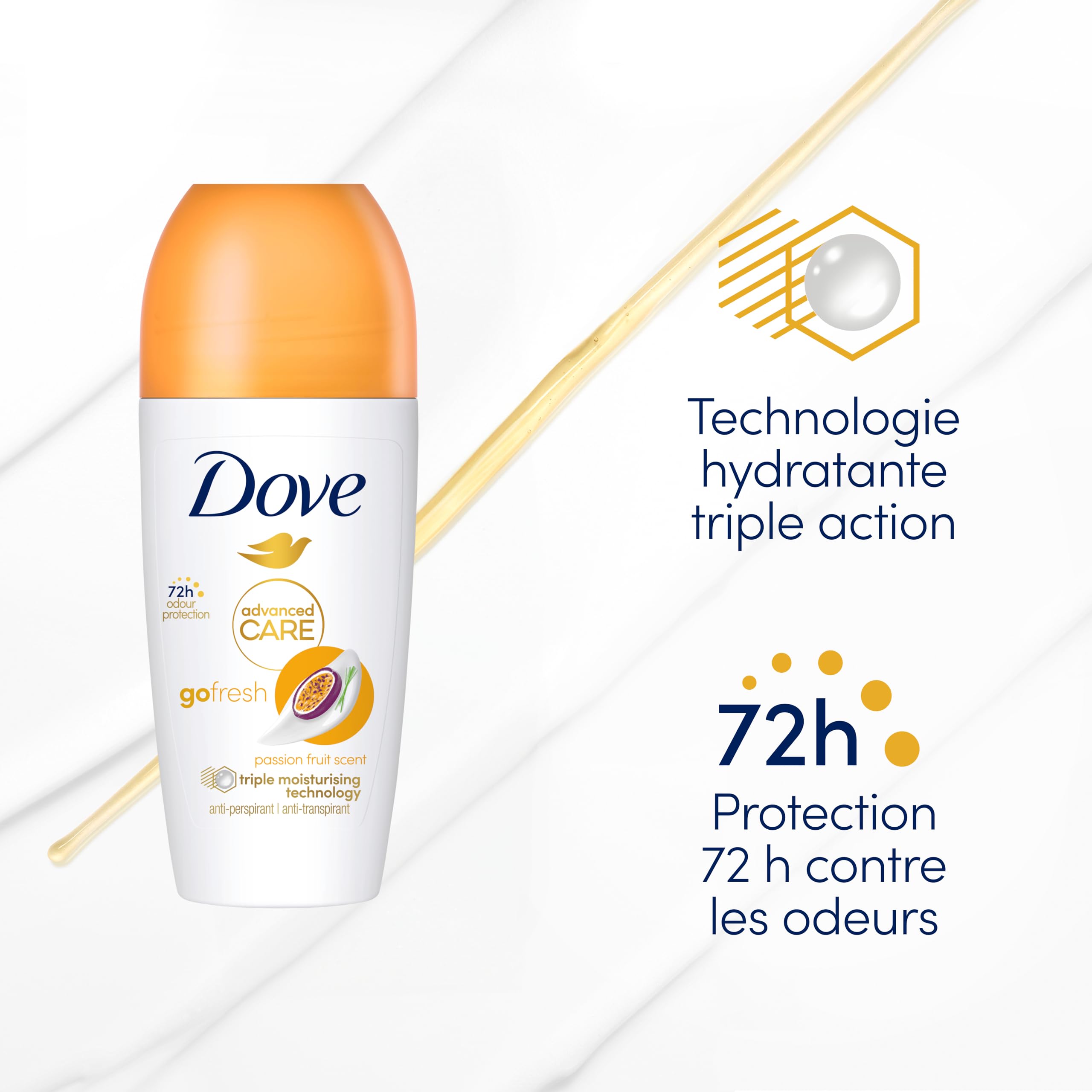 Dove Advanced Care Passion Fruit Antitranspirant-Deodorant Roll-On - Dreifache Feuchtigkeitswirkung, 48-Stunden-Schutz, Für Damen Und Herren, 6 x 50 ml