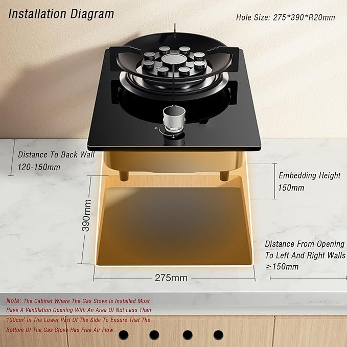 Estufa de Gas, 5.2KW, Panel de Vidrio Templado Negro, Empotrable, 110V miniatura 3