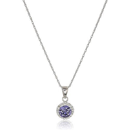 Amazon Collection Sterling Silver Swarovski Crystal Halo Pendant Necklace, 18"