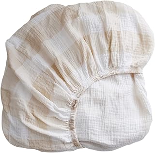 Cotton Muslin Crib Sheet, 100% Cotton Muslin Baby Crib Sheets for Standard Size Crib Mattress 28" x 52", Soft and Breathable Neutral Fitted Crib Sheet for Baby Boy and Girl (Gingham)