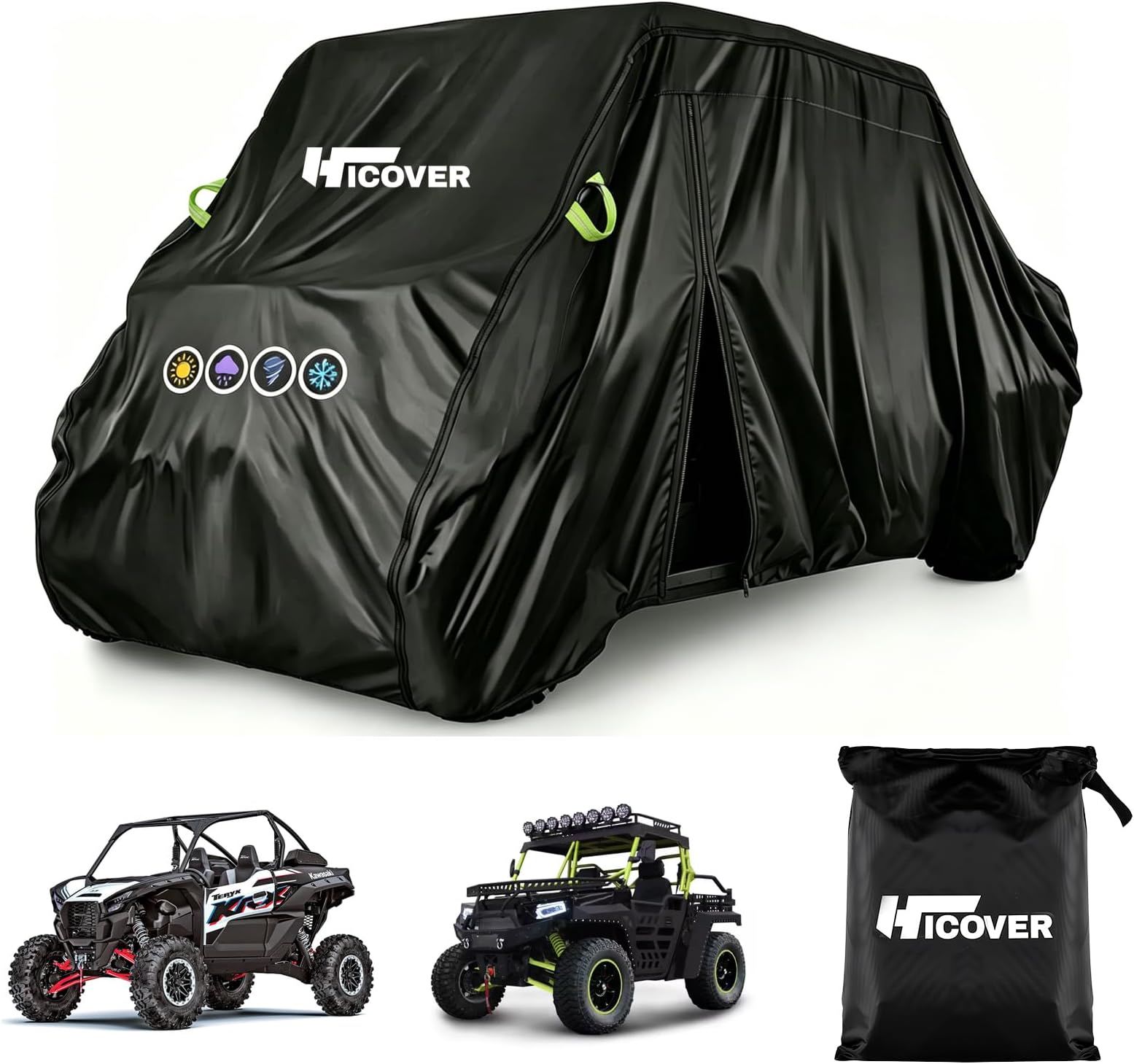 600D UTV Cover Heavy Duty - All Weather Protection UTV Cover 2 Seater for Kawasaki Can Am Defender Polaris Ranger General Commander Rhino Pioneer Mule Teryx 2-3 Seaters 130" x 73" x 58"