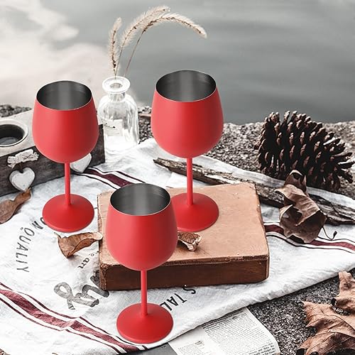 Miniatura 5 de Lifecapido Juego de 6 copas de vino de acero inoxidable, copas de vino de acero inoxidable de 18 onzas, copas de vino de metal con tallo y cepillo