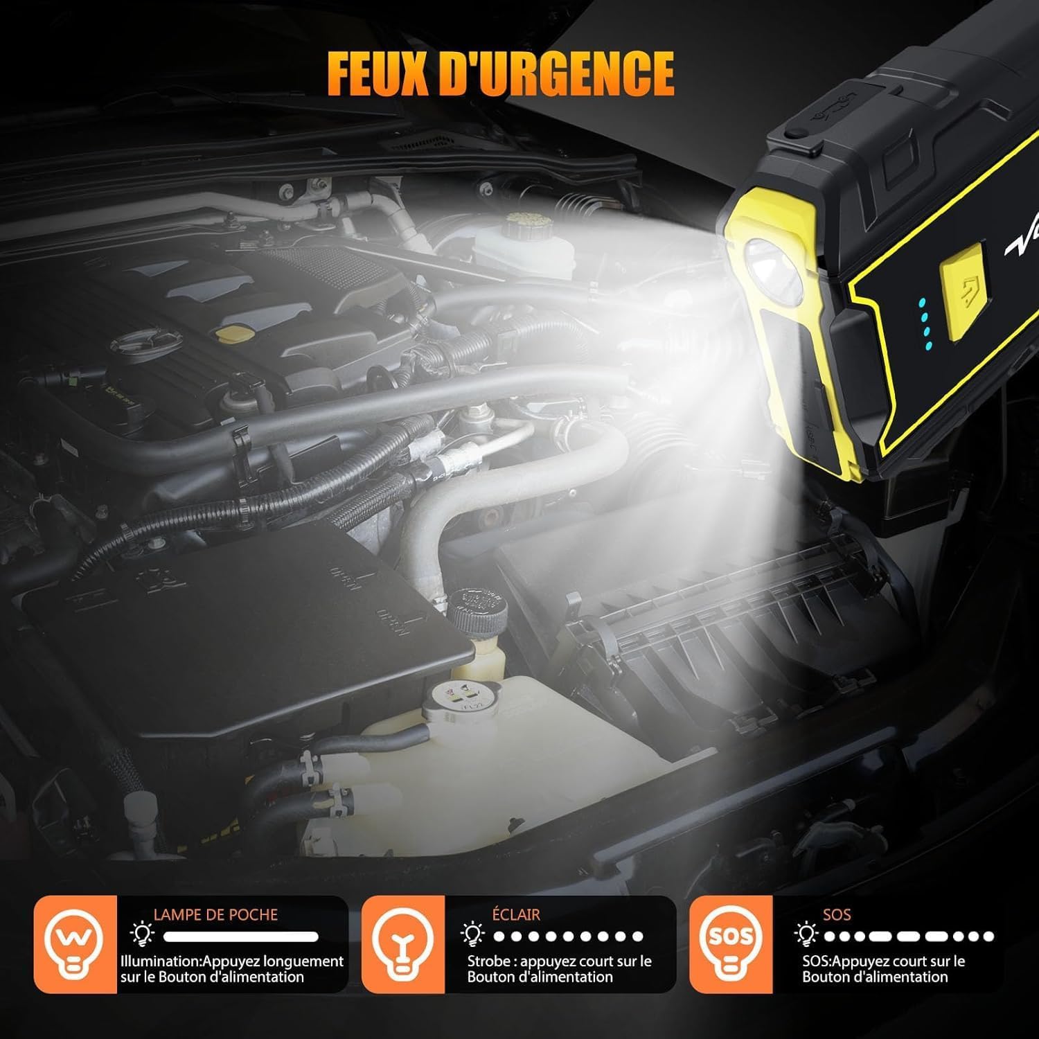 VoltSugre Booster Batterie Voiture 4000 Amp (7.0L+ Essence / 5.5L+ Diesel) Démarreur Portable Jump Starter Puissant pour Batterie au Lithium 12V (D01)