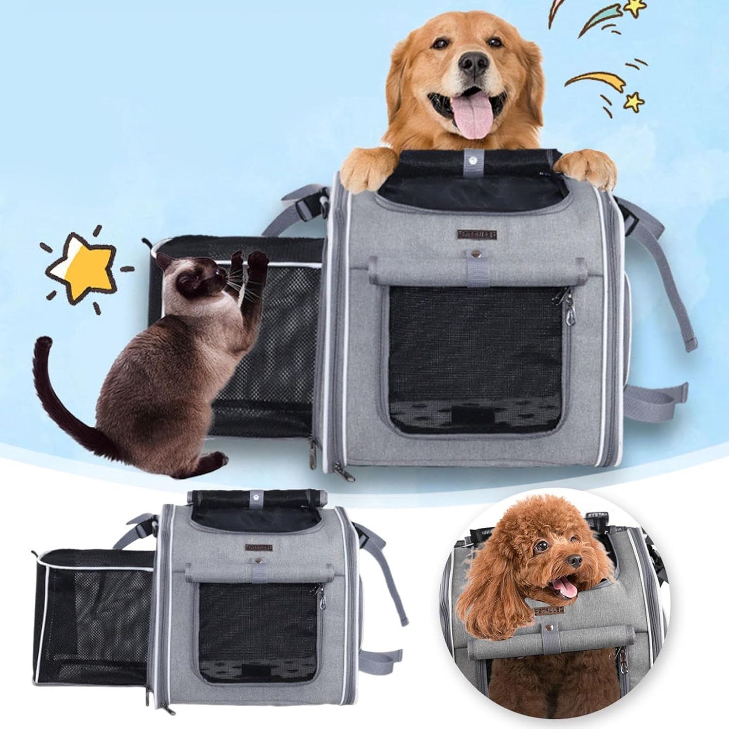 Foldable Front Bike Basket for Dogs, 4 in 1 Large Waterproof Pet Bicycle Basket, Dog Bike Basket Carrier for Bike Riding Foldable Removable, Reflective Strips, 2 Side Storage Pockets (A)
