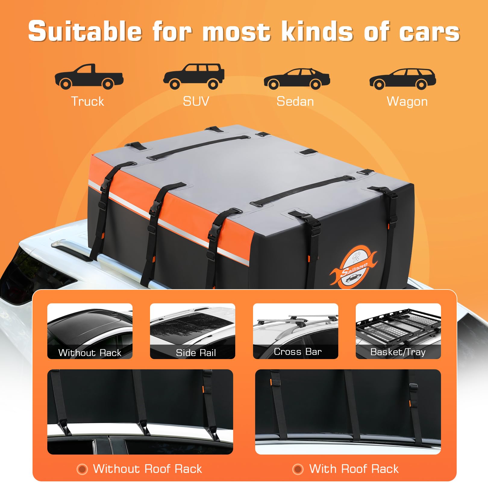 Sailnovo Rooftop Cargo Carrier 20 Cubic, Waterproof Car Roof Bag Soft-Shell Carriers Top Luggage Storage with Slip Mat, 6 Door Hooks & Heavy-Duty PVC for All Vehicle Roof with/Without Rack Cross Bar