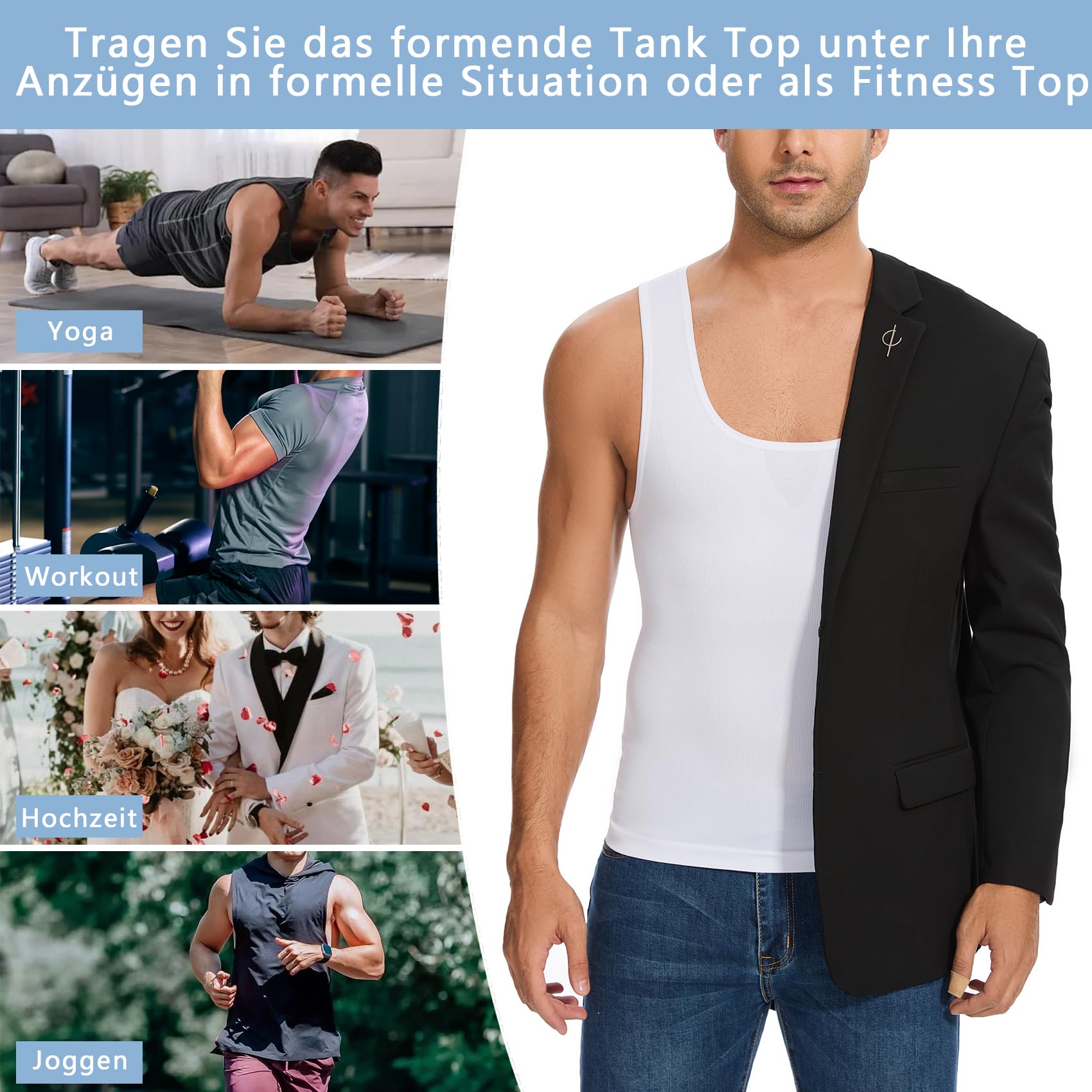 ONEW Shapewear Tank Top Herren Bauchweg Kompressions-Shirt Figurformendes Unterhemd Ärmelloses Oberteil Taillen Trainer Body Shaper