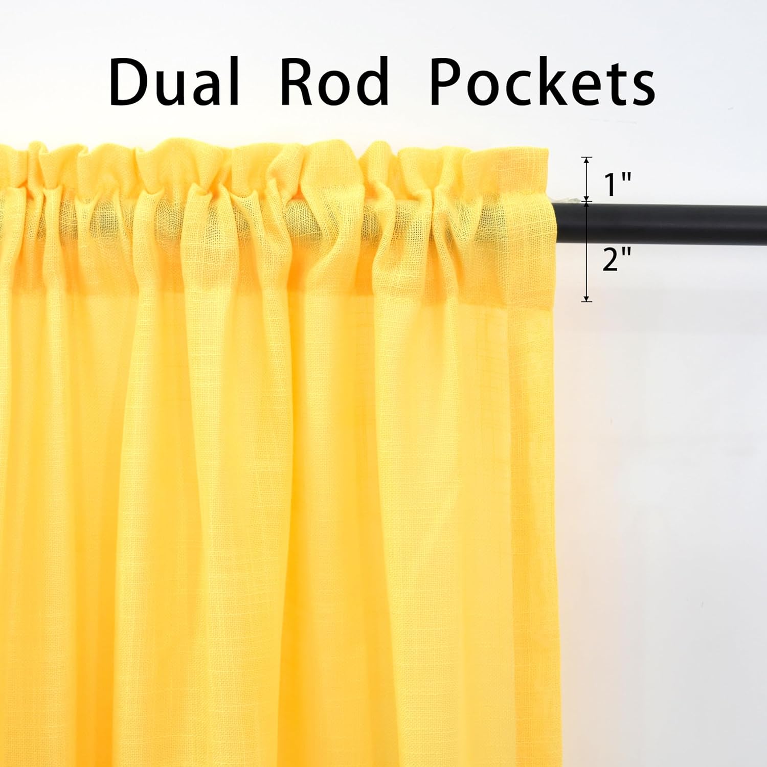 UPOPO 4 Pieces Yellow Valance for Windows 16 inch Sheer Linen Textured Open Weave Short Small Mini Curtains Topper Farmhouse Vintage Living Room Bedroom Door Kitchen Bathroom Rod Pocket 52"x16"