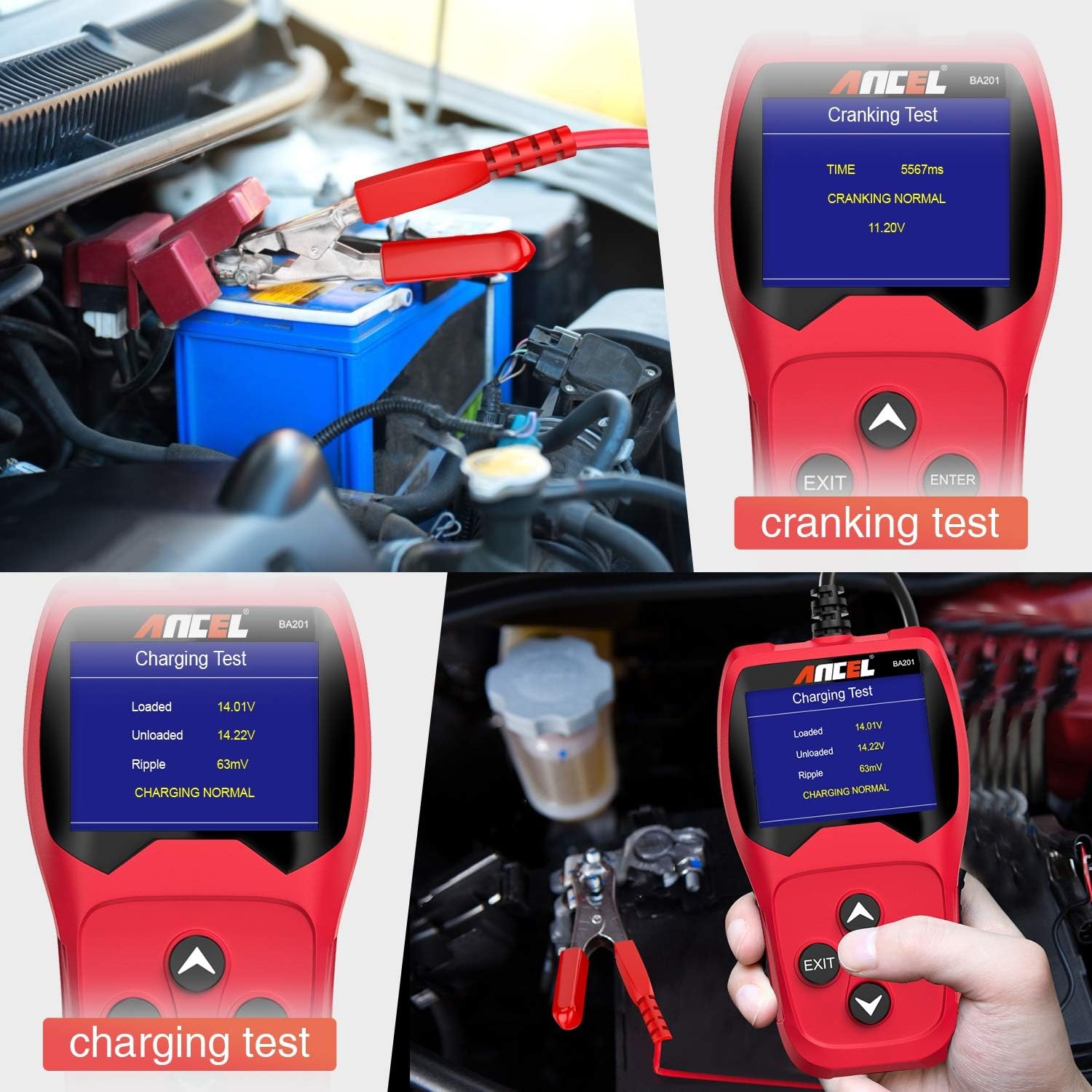 ANCEL BA201 Car 12V 100-2000 CCA Battery Load Tester Automotive Starter Cranking Charging System Digital Analyzer Auto Bad Cell Test Tool for Car, Motorcycle, Light Truck, Boat and More