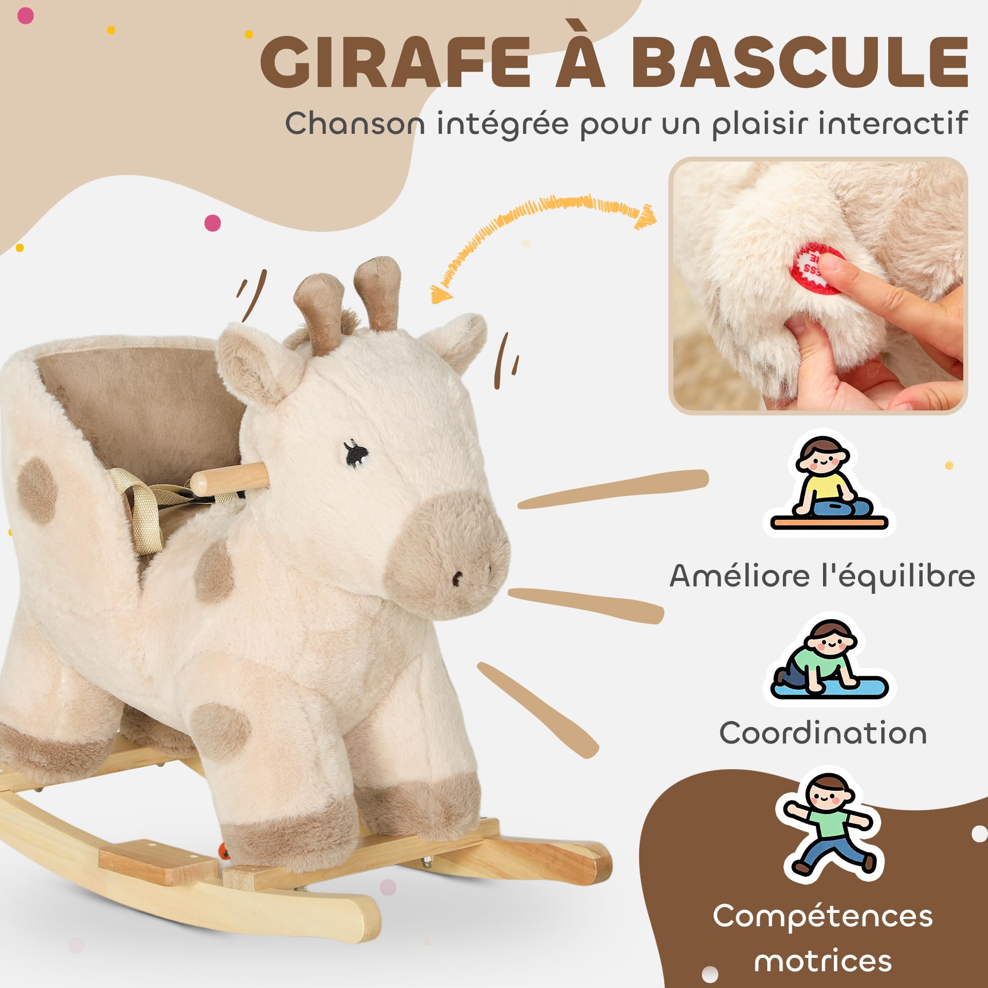AIYAPLAY Cavallo dondolo bambini effetto sonoro 12-36 mesi Beige