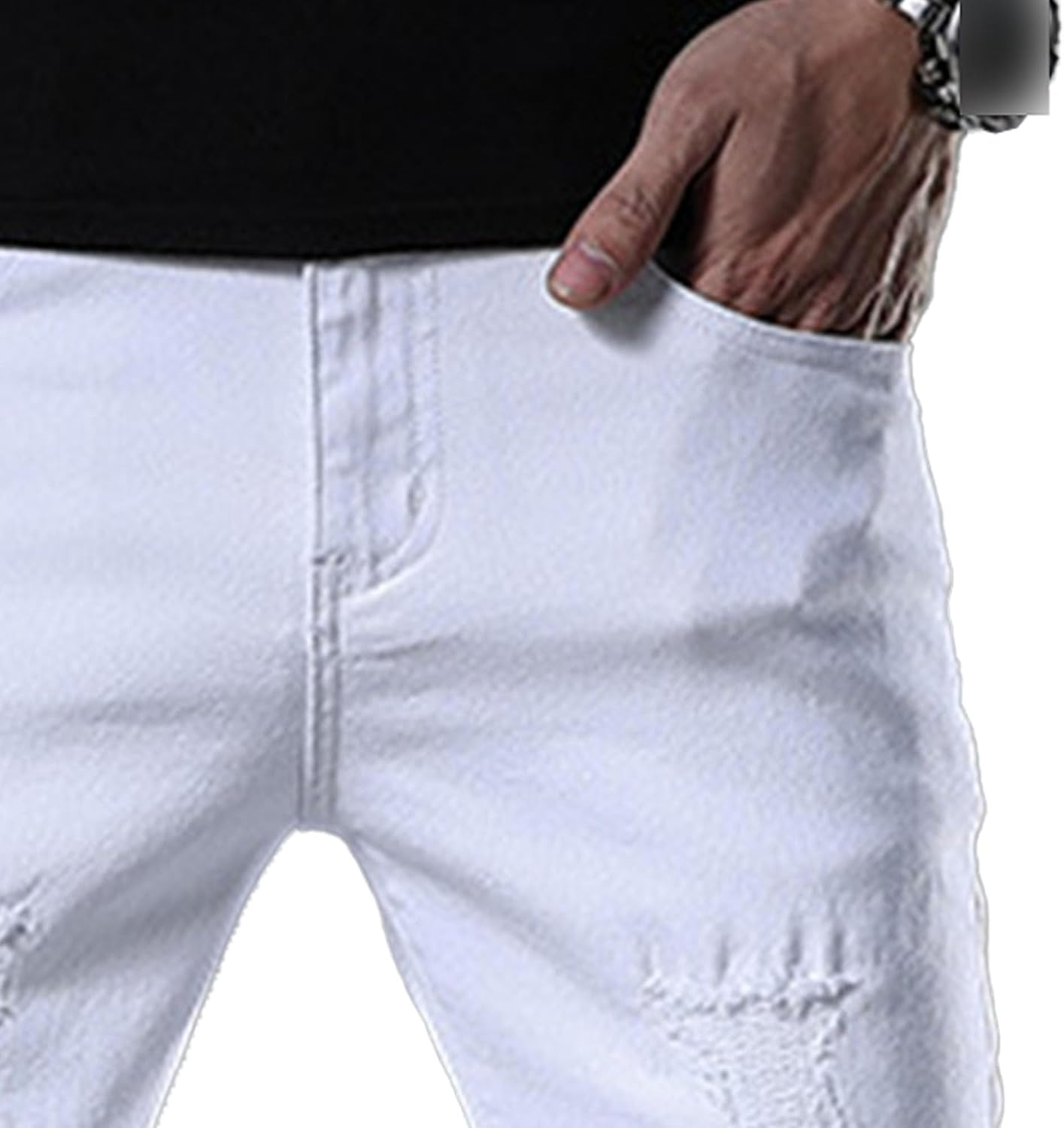 Men Stretch Casual Denim Pencil Pants Vintage Mid Waist Slim Fit Trousers Y2K Elastic Ripped Skinny Jeans