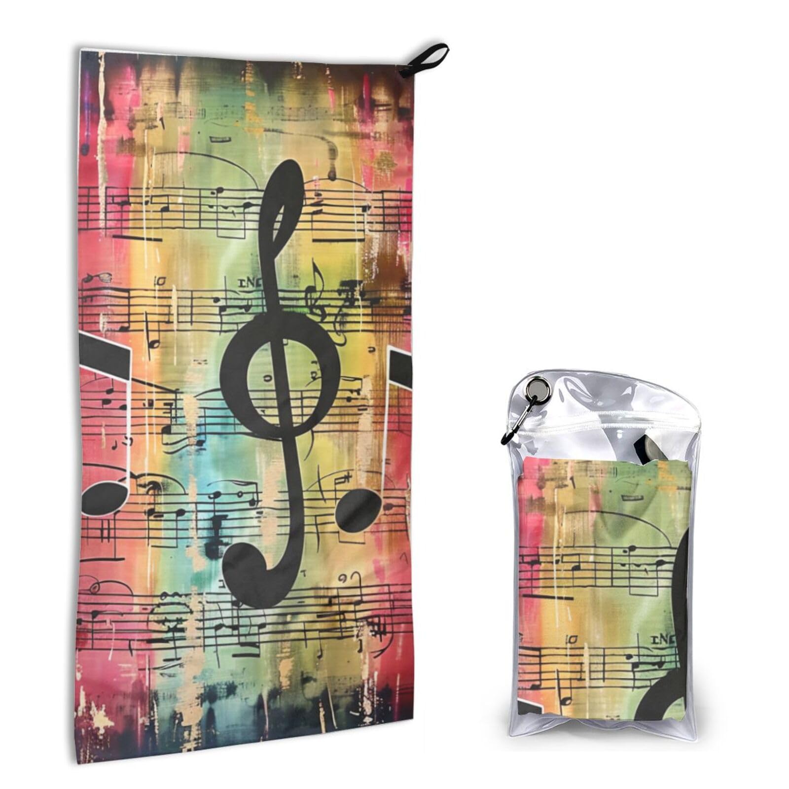 BWWHCCTI Quick Dry Hand Towel With Bag - Music Note Printed Super Absorbent Face Cloth Microfiber Travel Sports Towels 40x80cm