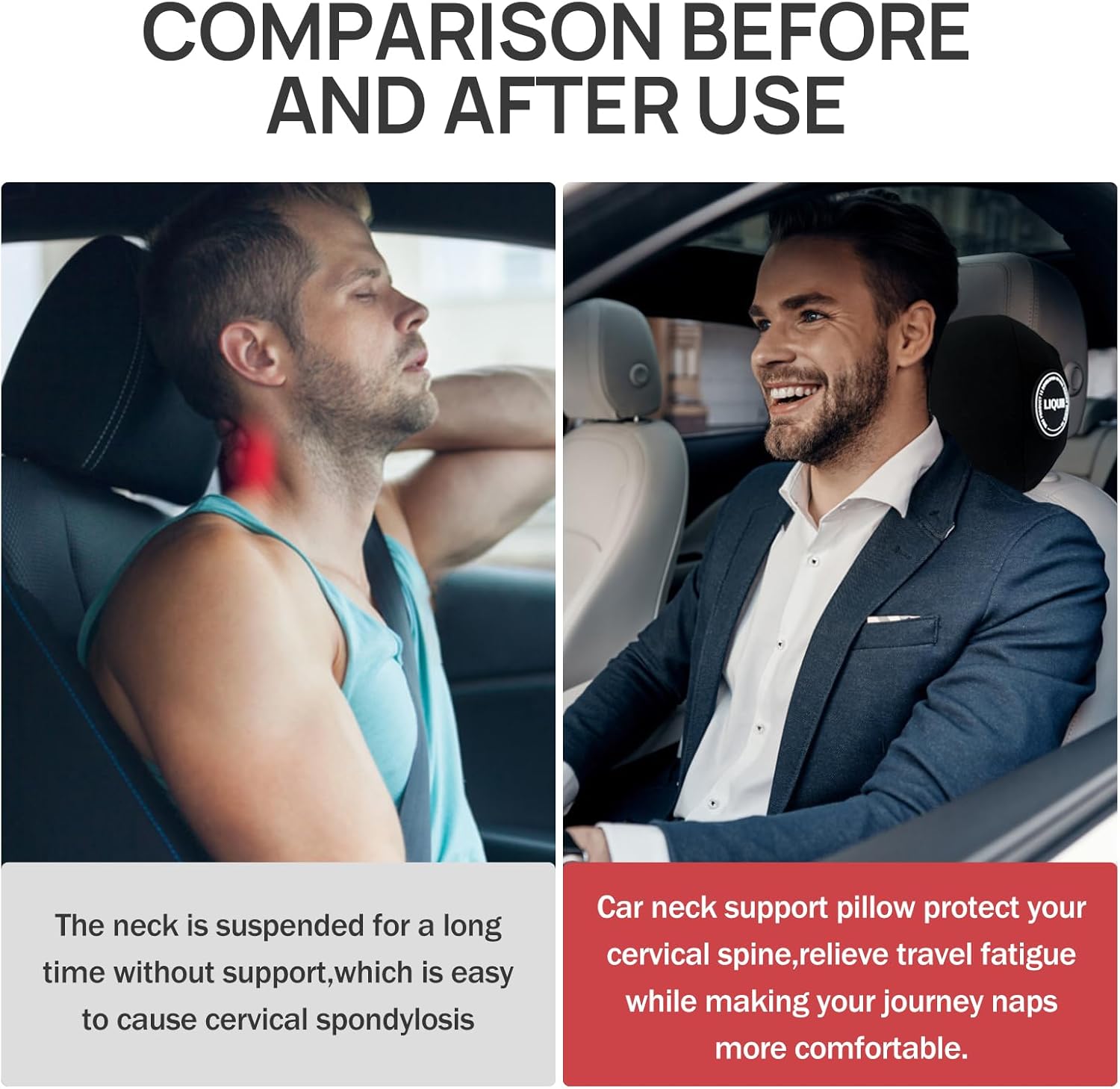 LIQUN Car Seat Neck Pillow, Skin Friendly Car Head Pillow, Memory Foam Neck Support, Driving to Relieve Neck Pain and Shoulder Pressure, (Grey) - Image 4